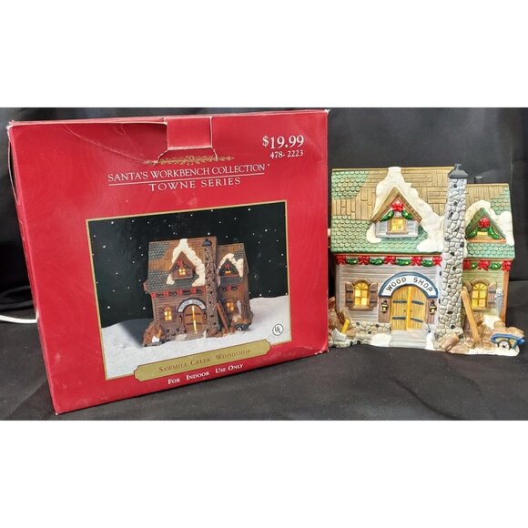 Santa Workbench SAWMILL CREEK WOODSHOP Christmas Village mill building REPAIRED - Picture 1 of 13